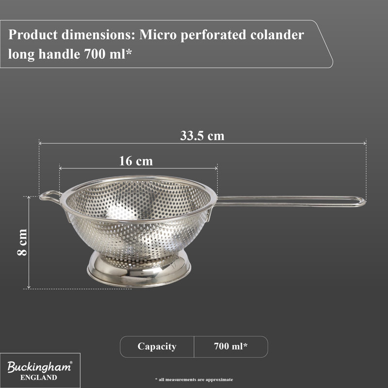 Buckingham Stainless Steel Colander, 8cm H x 16.5cm W x 34cm D