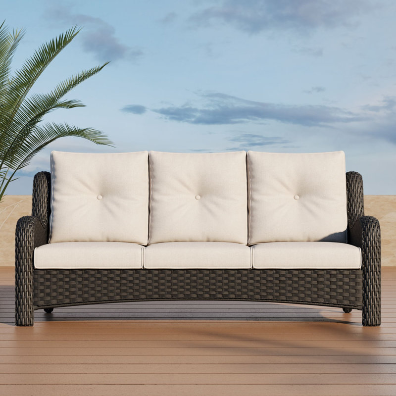 184.9cm Wide Metal Patio Sofa with Cushions, Beige, Black