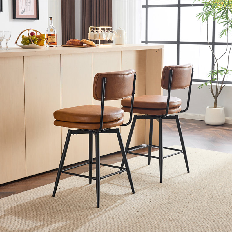 Swivel Upholstered Counter Stool with Metal Frame