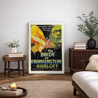 Bride of Frankenstein Classic Horror Movie Poster Artwork, Vintage Monster Pictures, Framed Canvas Giclee Print Wall Art