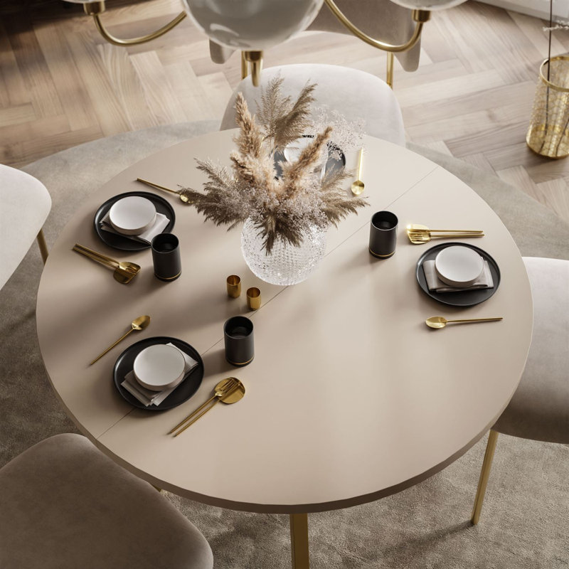 149.5 cm Extendable Round Dining Table, Cashmere, Gold