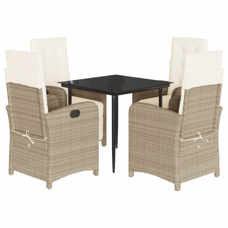 Ensemble repas 5 pièces avec coussins en rotin Rosecliff Heights, Beige, Beige
