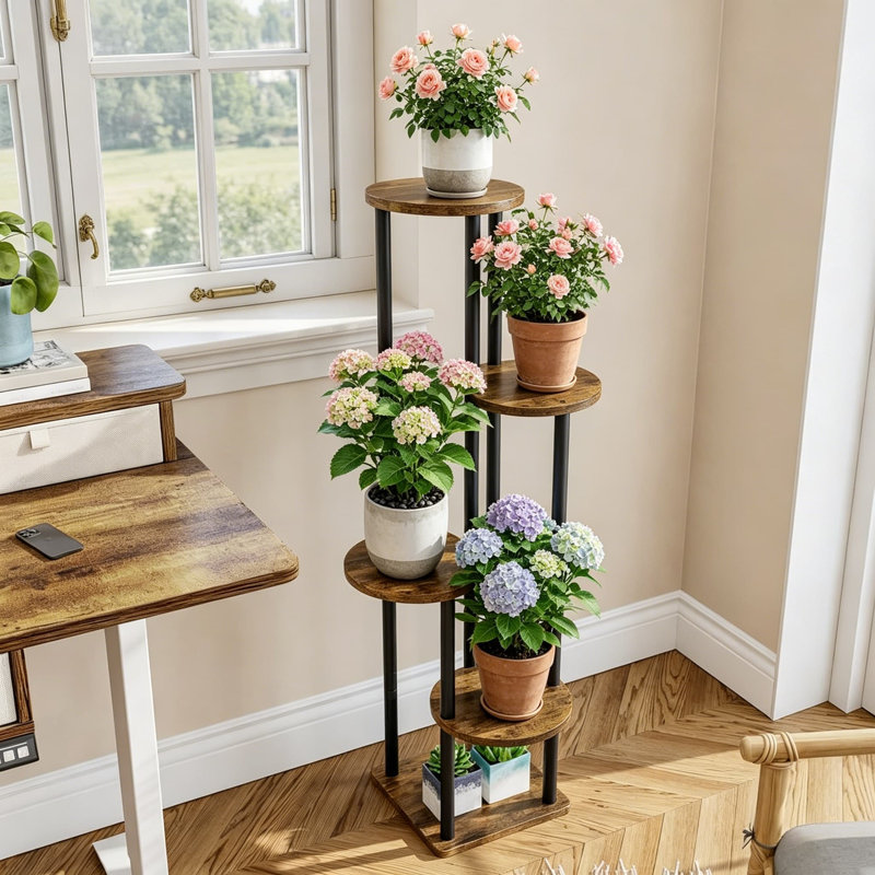 Tablette d'angle à 5 niveaux pour plantes d'intérieur en métal