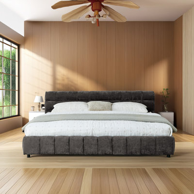 King Size Upholstered Platform Bed with Storage Drawers, Chenille Fabric, Soft Headboard by Mercer41