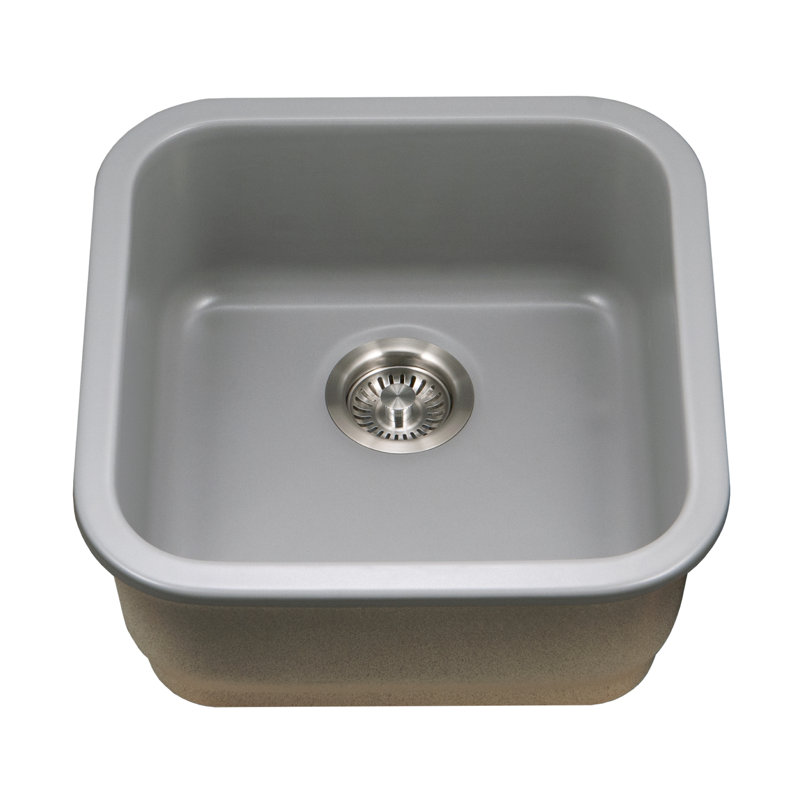 Évier de bar carré en argile réfractaire 19 po avec passoire et grille Houzer Platus, Gris