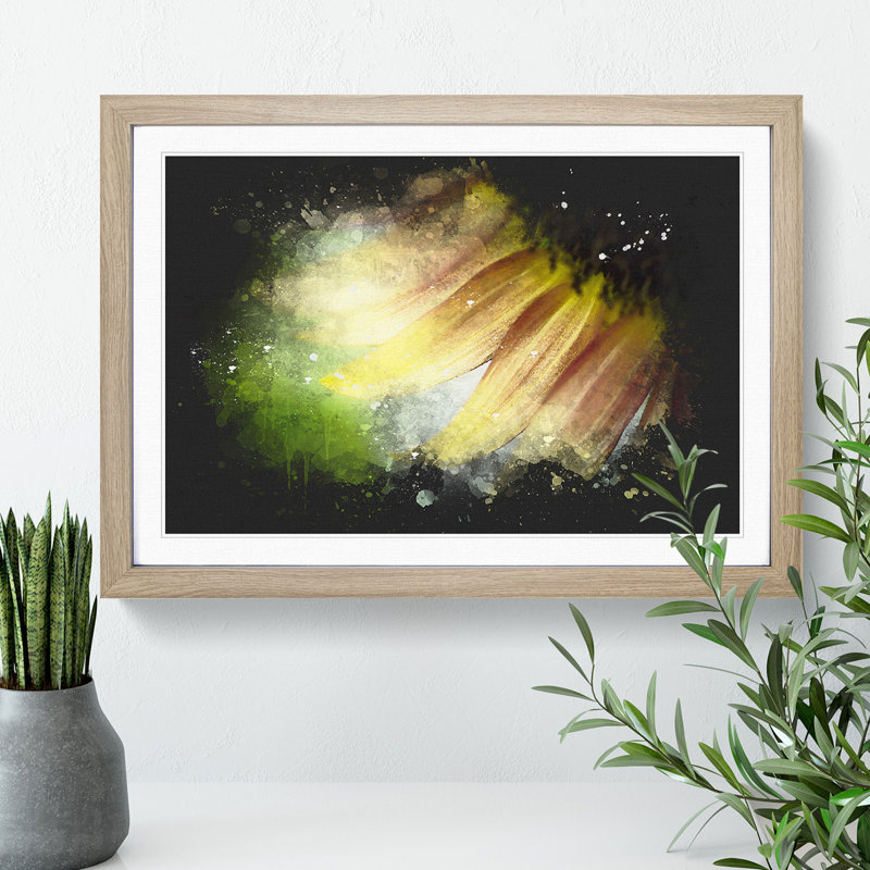Sunflower Vol.1 Paint Splash - Picture Frame Graphic Art, 48cm H x 65cm W x 2cm D, Oak