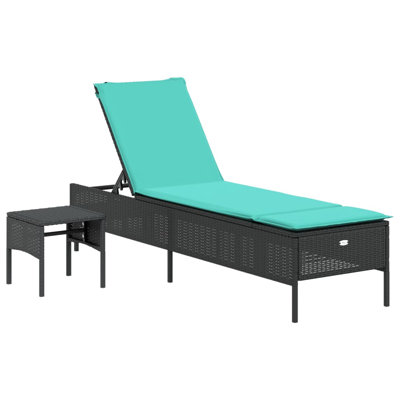 Patio Sun Lounger Black PE Rattan 78" UV-Resistant Materials