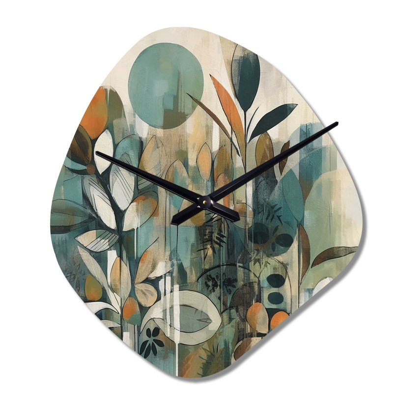 Horloge asymétrique orange et verte Bohemia III - Boho Feather, Petit
