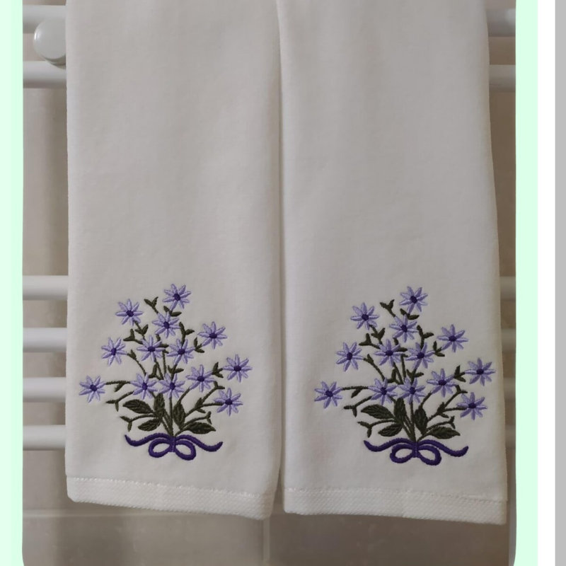 RoseBloom Luxury Cotton Hand Towels - Set of 2, Highly Absorbent, Soft, Embroidered Flower Pattern, 11 x 18 Inch, White