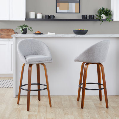 Matisse Highback Fixed-Height Bar Stool With Bent Wood Legs & Round Footrest - Set Of 2