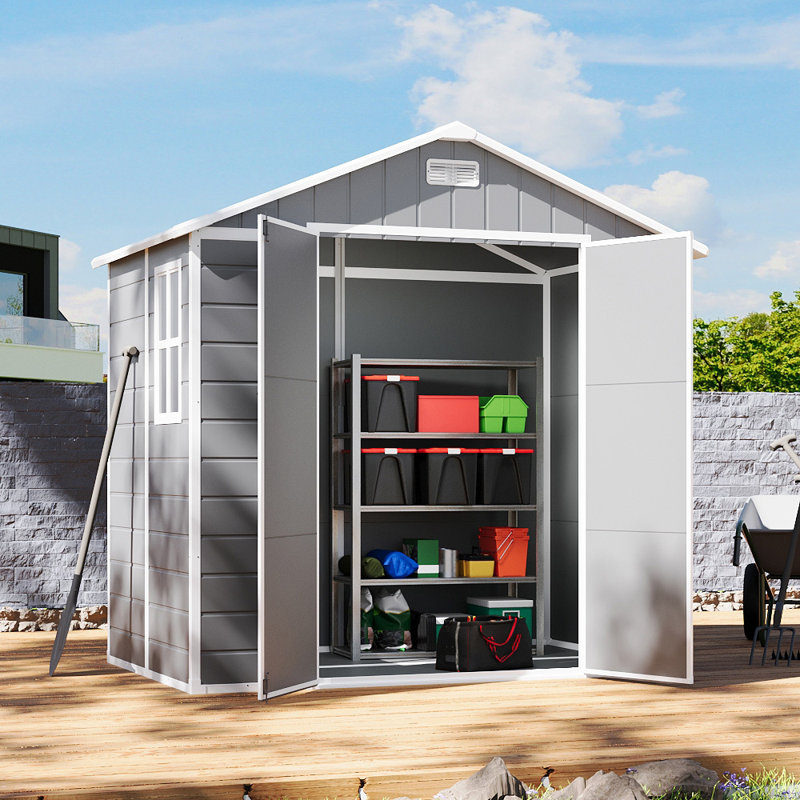 Cati 8ft. W x 4ft. D Plastic Reverse Apex Tool Shed