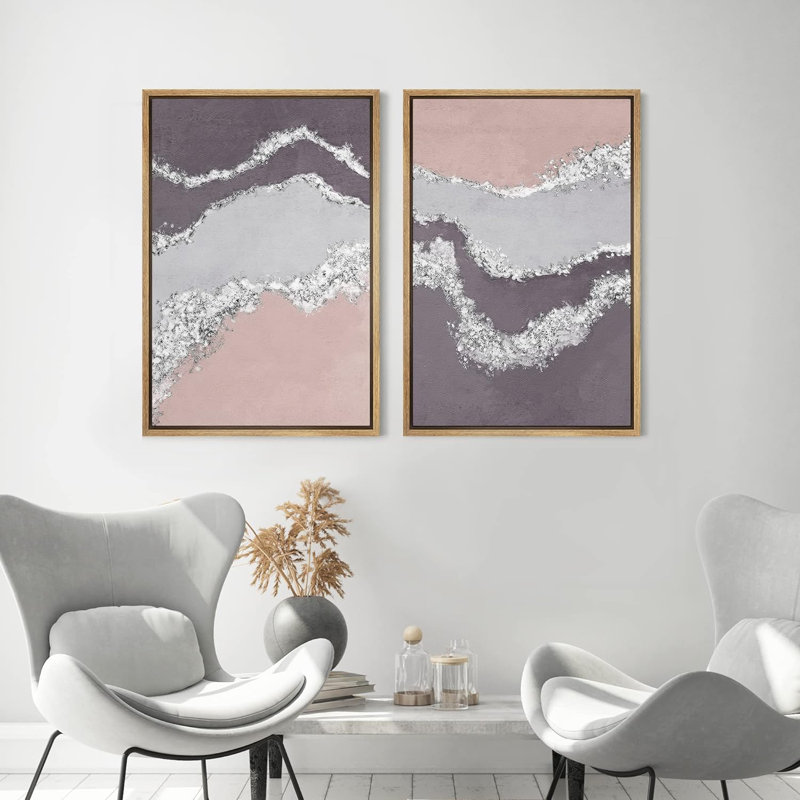 "Paysage de marbre rose et lavande avec rayures blanches" 2 pièces, Naturel, H 36 po x l 24 po