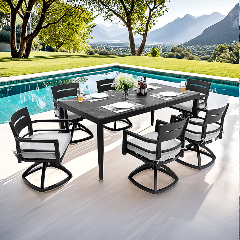 Ensemble repas d'extérieur 7 pièces Modern, Marbre noir