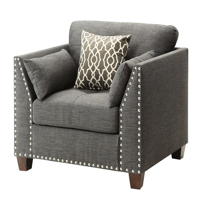 Élégant fauteuil d'appoint gris anthracite avec coussin extra confortable et accoudoirs évasés de style contemporain
