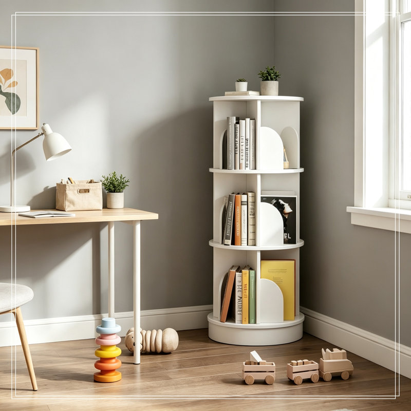 Bibliothèque rotative à 3 niveaux avec rangement ouvert