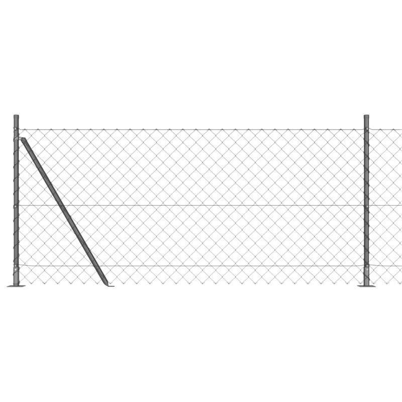 Vidaxl Chain Link Fence With 7 Flanged Posts Galvanised Steel, Grey, 80cm H x 1000cm W