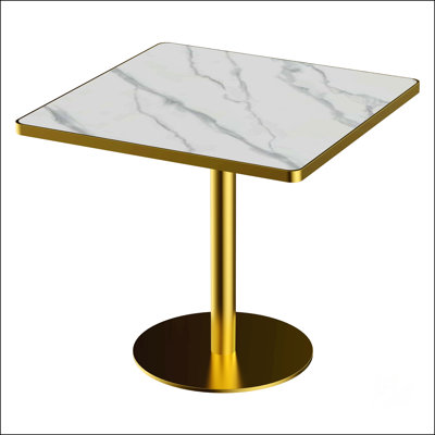 Square Modern Dining Table With Faux Marble Top, Easy Assembly, And Sturdy Metal Frame For Elegant Home Decor
