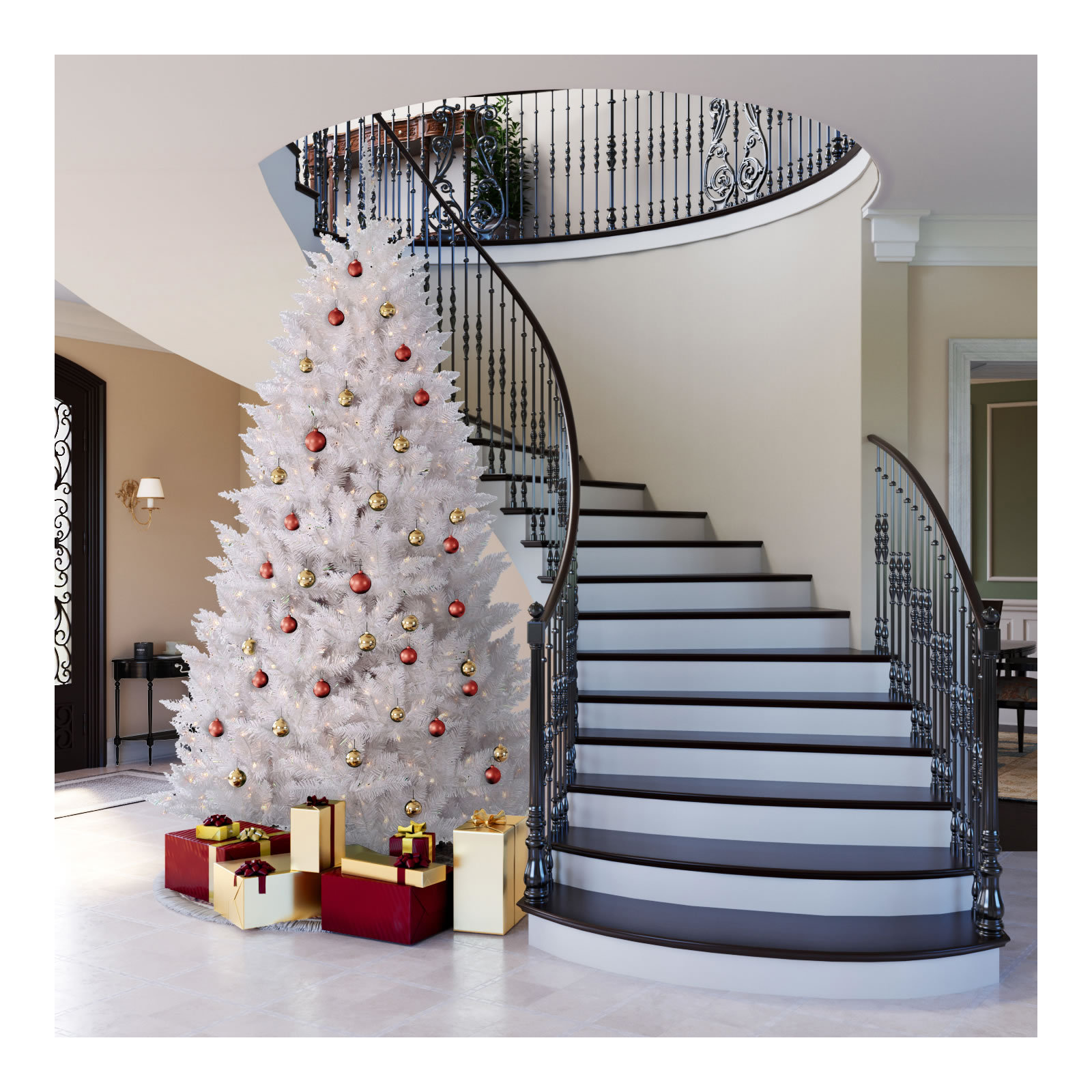 Modern White Spruce Artificial Christmas Tree, 8.5', Pure White LED