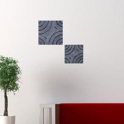Square Sandstone Wall Decor with Lined Circular Design Small, Grey