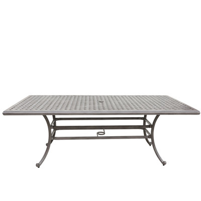 46x86 Inch Aluminum Outdoor Dining Table In Grey With Umbrella Hole - Spacious Seating For