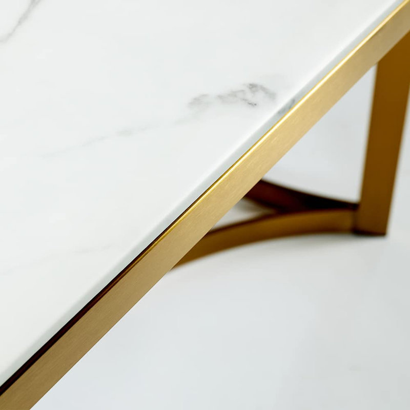 Modern White Faux Marble Dining Table with Double Pedestals Base Pre-Assembly, 29.53"H x 90.55"L x 39.37"W