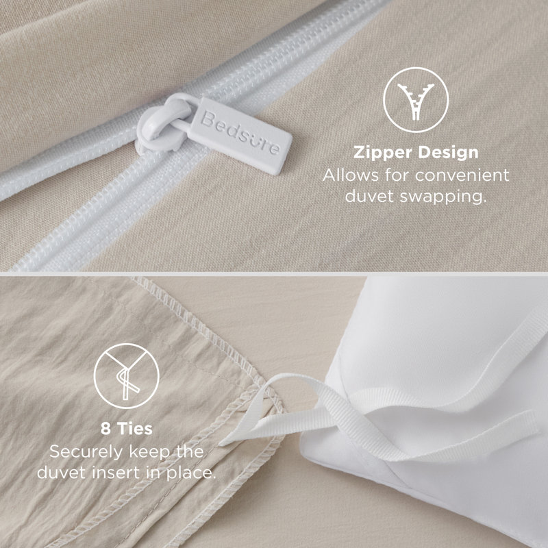 Housse de couette en microfibre très grande taille - ensemble de literie très douce en coton prélavé (ensemble de 3), Lin lin