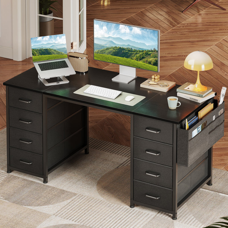Home Office Desk With 8 Spacious Drawers, Modern Writing Desk With Sturdy Design, Corner Desk With Reversible Structure