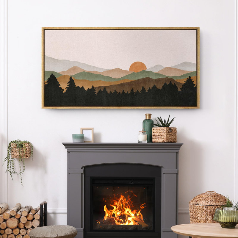 Sun Mountain Landscape Abstract Mountain Contours Sunset Landscape, 30" H x 60" W, Natural