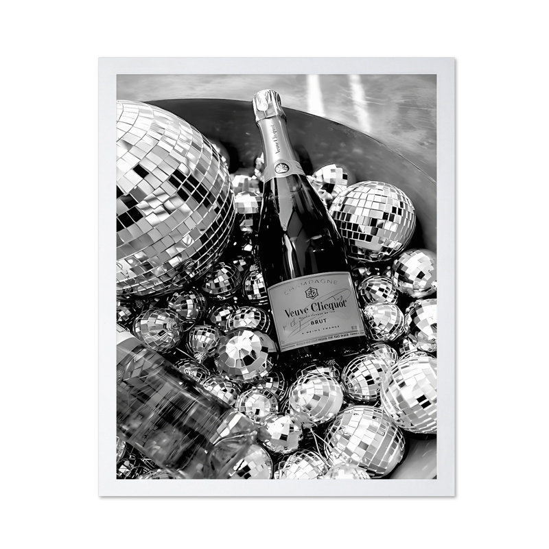 Champagne et boules disco, Poster, 24"H x 32"W, White Framed