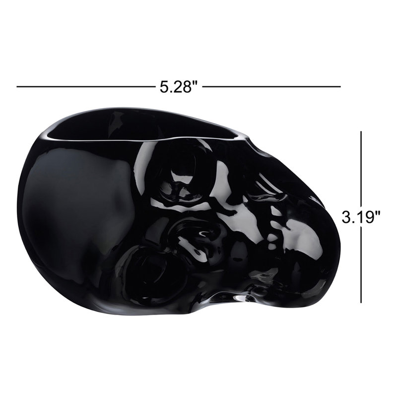 Memento Mori Handmade Lead Free Crystal Decorative Bowl, 3.19" H x 5.28" W x 5.12" D, Black