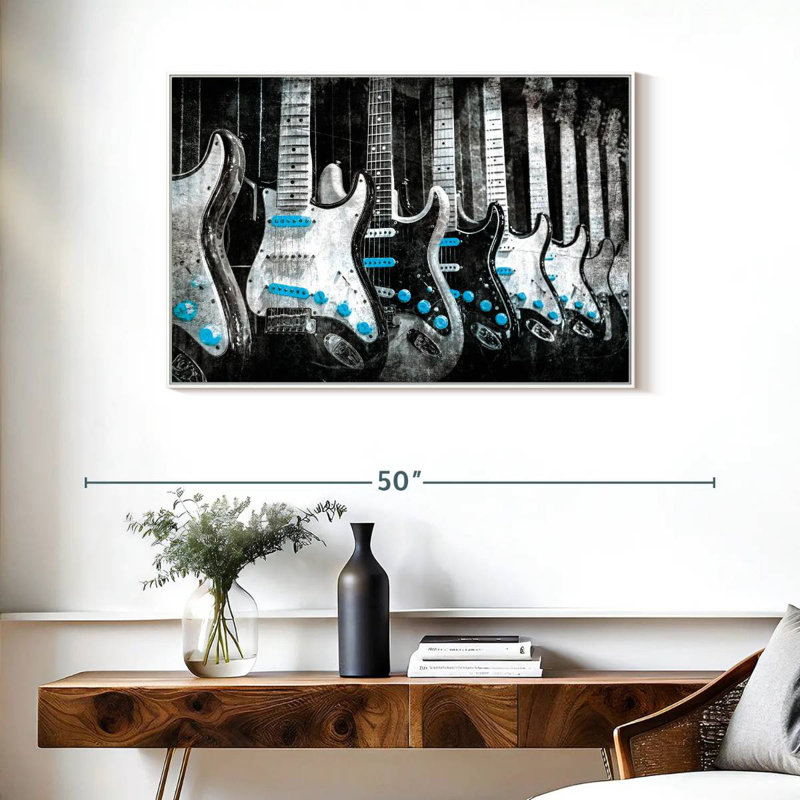 Electric Guitars Pop, Floating Frame White, 37" X 25"