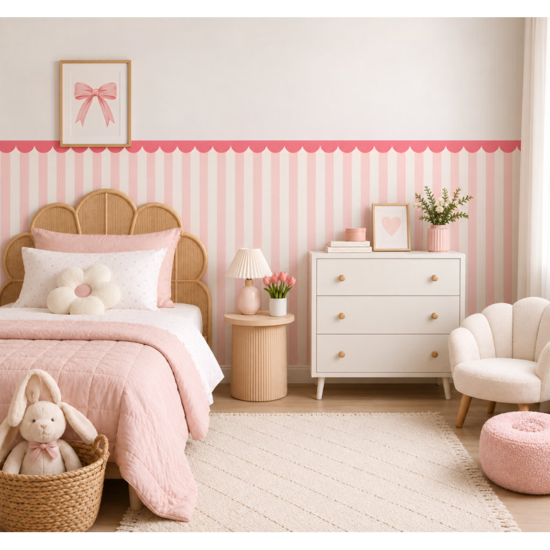 Décalcomanie murale rayée rose clair 192 pouces de large 192 pouces, 40 pouces de haut, L 192 po x H 40 po, Rose clair