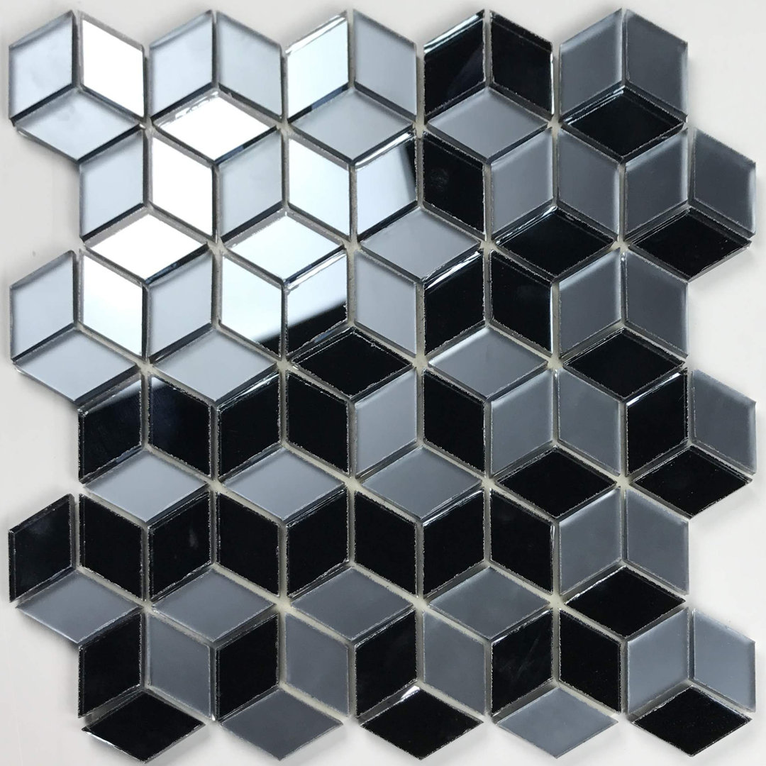 Musico 1.625 in. x 1.875 in. Multifinish Glass Mirror Straight Edge Diamond Cubed Mosaic Decorative Kitchen & Bathroom Wall Tile Abolos 