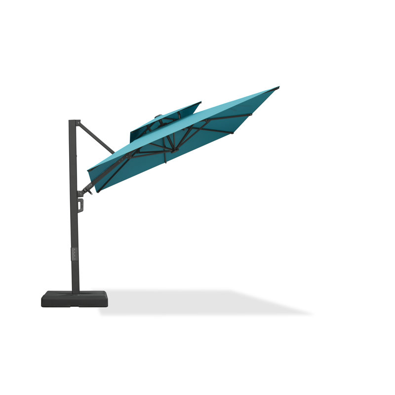 Parasol en porte-à-faux carré 8 'avec base et rotation à 60 degrés, 96" W x 96" D, Blue