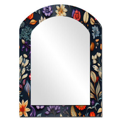 Shiflet Tropical Tapestries Boho Pattern - Floral Asymmetrical Decorative Mirror, Cottage Arch Wall Mirror, Printed Metal Art