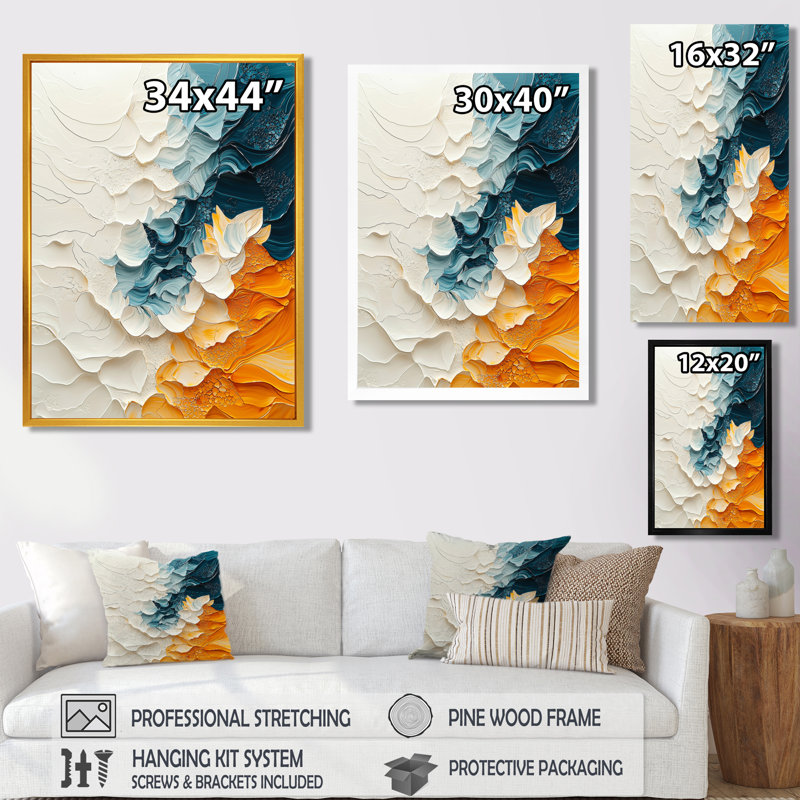 Omeka - Abstract Canvas Wall Art, H 44 po x l 34 po, Blanc, Picture Framed