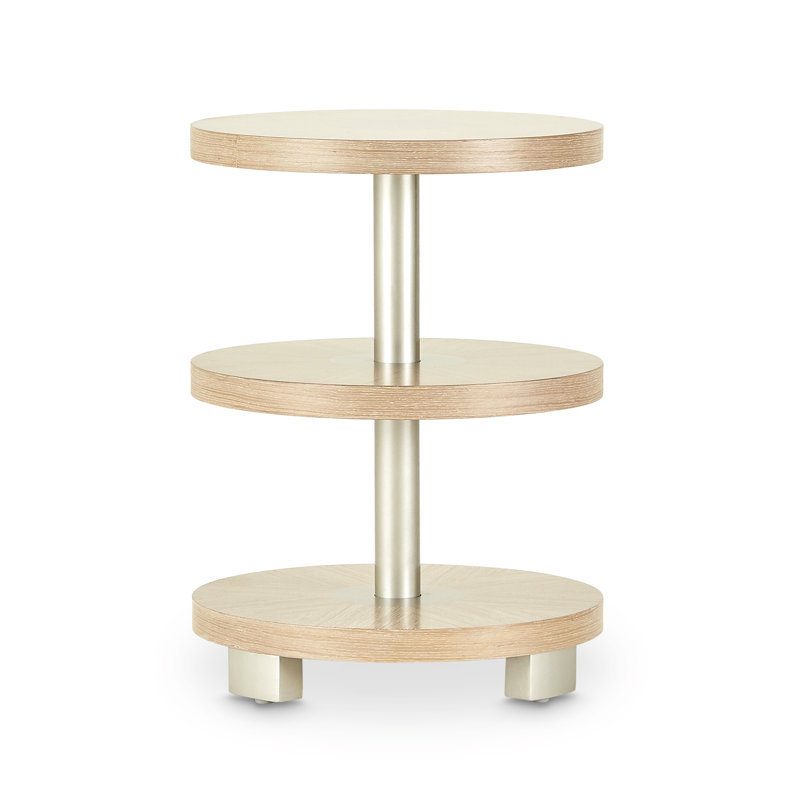 Beige and Gold Round Wood and Metal Chairside Table