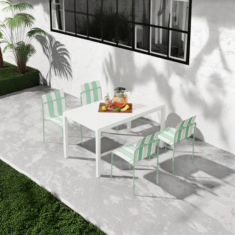 5-Piece Outdoor Dining Set with 55.12'' Rectangular Table and 4 Stackable PP Chairs