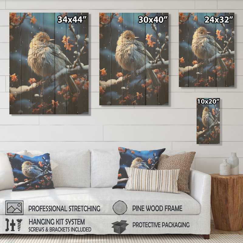 Oiseau bleu d'hiver Serenity I - oiseau sur bois, H 20 po x l 10 po