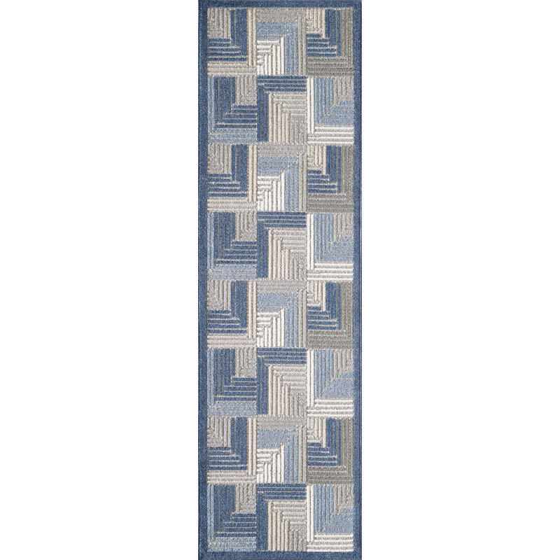 Tapis intérieur / extérieur gris / bleu Anagha, Tapis de couloir 2 pi 3 po x 7 pi 6 po