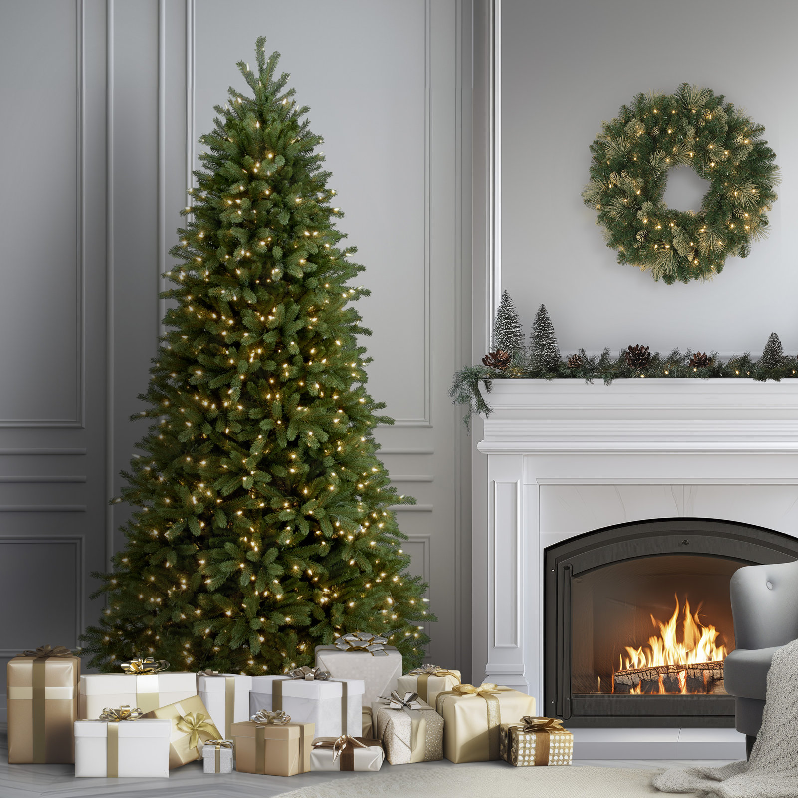 Leilonie Pre-Lit Spruce Christmas Tree, 6.5 FT