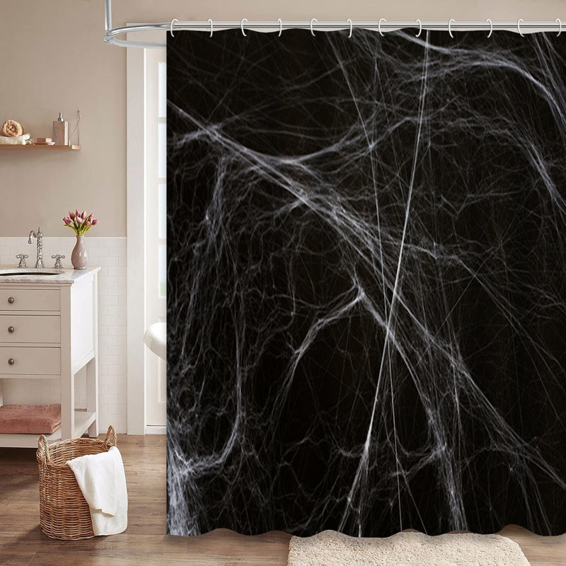 Rideau de douche Halloween Spiderweb Horror noir avec 12 crochets Halloween, L 72 po x l 84 po