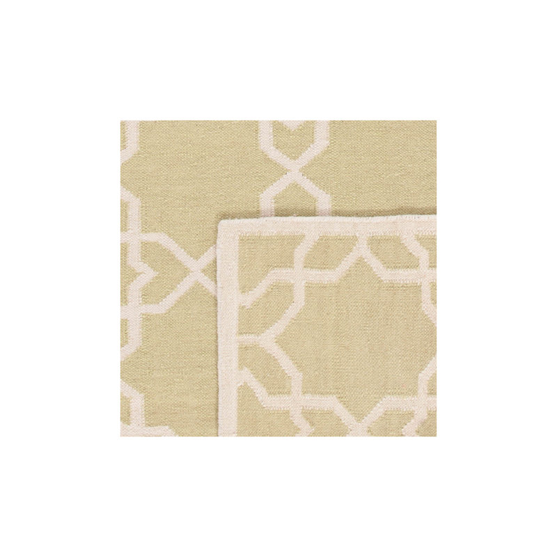 Moonsu Hand Woven Flat Weave Wool/Cotton Geometric Rug in Olive/ivory, Rectangle 10' x 14'