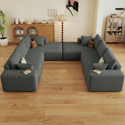 2 pièces Canapé modulaire en L 95 po en forme de L, canapé en velours côtelé avec coussins de siège profond, sans assemblage requis, gris foncé