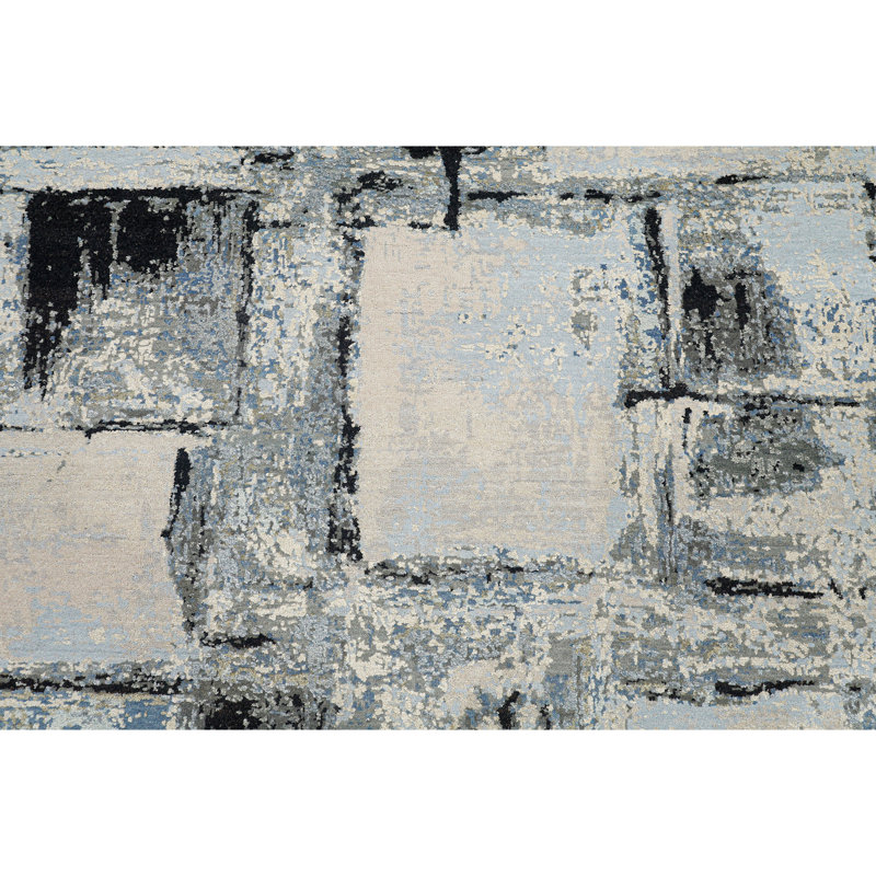 Handmade Silk and Wool Abstract Area Rug, Rectangle 8' x 10'