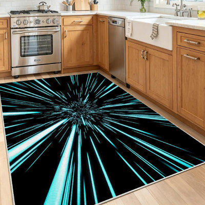 Black Machine Washable,Abstract Jump Space Big Deep Flying Indoor Area Rug