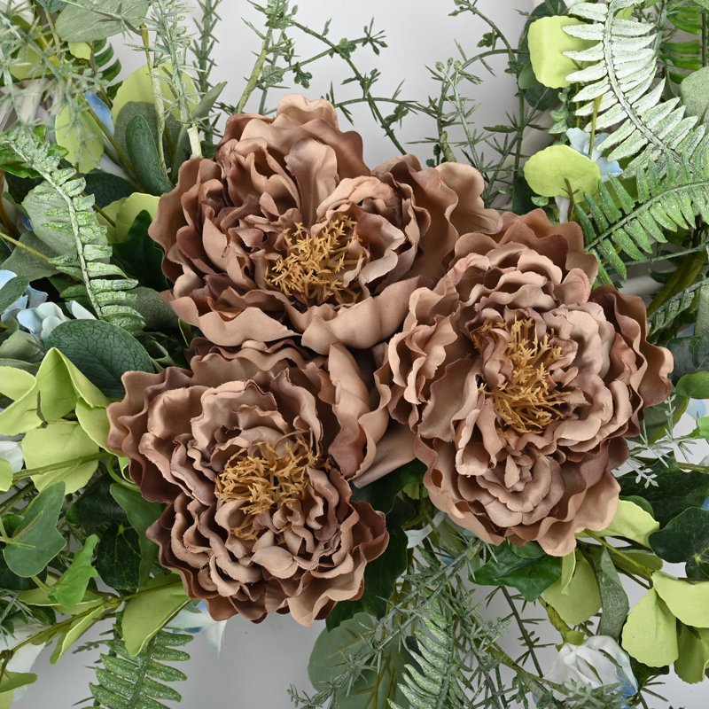 Couronne florale d'eucalyptus 26 po pour porte d'entrée, Brun / vert
