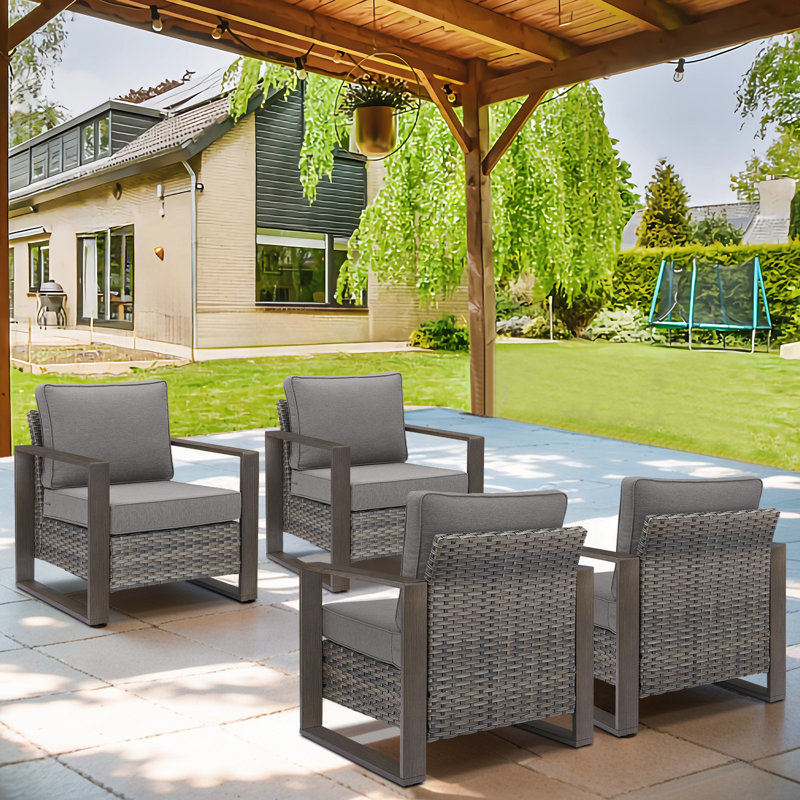 Chaise de patio avec coussins Kelyse, Gris / Gris