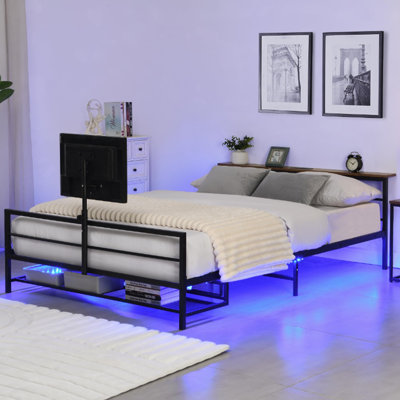 Full-size Gaming Bed, Full-size Tv Bed, Bed With Tv Lift Mechanism At Footboard, Smart Bed With Storage Functionality, Gaming Bed With Rotating Frame by Ebern Designs
