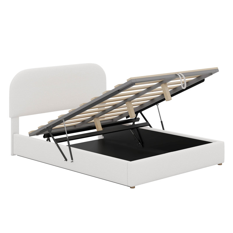 Lit plateforme tapissier Teddy, Double, Blanc